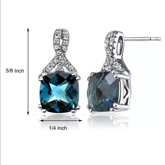 New Blue Topaz Cushion Shape Stud Earrings - Picture 2 of 2